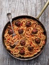 Rustic american italian meatball spaghetti Royalty Free Stock Photo