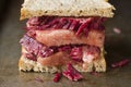 Rustic american reuben corned beef sandwich Royalty Free Stock Photo