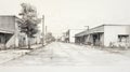 Rustic Americana: A Detailed Pencil Sketch Of An Empty Street