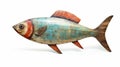 Rustic Americana Wooden Fish Decoration With Distinctive Orange And Blue Pattern