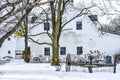 Rustic, Antique Farm Plow, White Quilt Barn Royalty Free Stock Photo