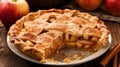 Rustic Apple Pie Slice on Wooden Table Royalty Free Stock Photo