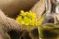 Rustic aromatherapy still life with mustard flower