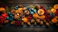 Rustic pine cones and berries arrangement