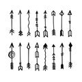 Rustic arrows set. Hand drawn black color line art.