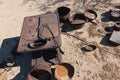 Desert artwork, stove and cookware
