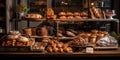 A rustic, artisanal bakery display, featuring freshly baked bread and pastries, celebrating the craft of baking, concept