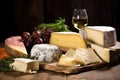 rustic artisanal cheese varieties on a wooden table