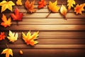 Rustic Autumn Essence: Leaves Frame on Wooden Background with Versatile Space