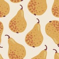 Rustic autumn fruit seamless pattern. Delicious yellow orange pears with texture spots on a light background. Hand-drawn Royalty Free Stock Photo