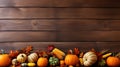 Rustic Autumn Harvest Pumpkins, Gourds, and Fall Decor Adorning a Wood Background Border with Copy Space. created with Generative Royalty Free Stock Photo