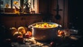 Rustic autumn meal healthy vegetarian bowl of fresh organic vegetables generated by AI