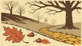 Rustic Autumn Path with Bare Trees and Scattered Falling Leaves, vector design Generative AI Royalty Free Stock Photo