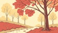 Rustic Autumn Road with Lamp Post and Falling Leaves Vector Design Generative AI Royalty Free Stock Photo
