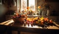 Rustic autumn still life Fresh organic fruit and vegetables on table generated by AI Royalty Free Stock Photo