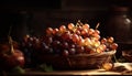 Rustic autumn still life Fresh organic grapes in wicker basket generated by AI Royalty Free Stock Photo