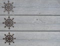 Wood Texture Background with Three Snowflake Border on Right - Farmhouse Chic Winter Backdrop