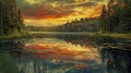 Rustic backwoods lake at sunset
