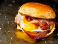 Rustic bacon egg breakfast sandwich bun Royalty Free Stock Photo