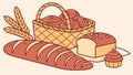 Rustic Bakery Basket with Freshly Baked Bread, vector design Generative AI Royalty Free Stock Photo