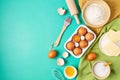 Rustic baking ingredients flat lay. Homemade pastry, baking. Top view flat lay background. Healthy fresh organic food