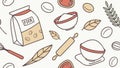 Rustic Baking Pattern with Flour Sack and Wheat, vector design Generative AI Royalty Free Stock Photo