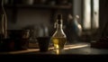 Rustic bar pours fresh whiskey into glass generated by AI