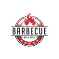 Rustic Barbecue bar and grill logo design vector, vintage retro restaurant badge sign symbol Royalty Free Stock Photo