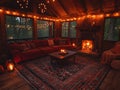 A rustic barn converted into cozy accommodation with warm lighting and a comfortable interior Royalty Free Stock Photo