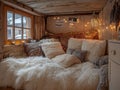 A rustic barn converted into cozy accommodation with warm lighting and a comfortable interior Royalty Free Stock Photo