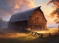 A rustic barn in gentle sunlight