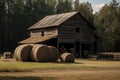 Rustic Barn With Hay Bale Stack. Generative AI Royalty Free Stock Photo