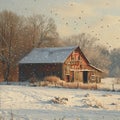 Rustic barn in snowy landscape Royalty Free Stock Photo