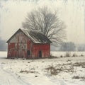 Rustic barn in snowy landscape Royalty Free Stock Photo