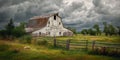Rustic Barn Under Stormy Skies Dramatic Landscape Photography Royalty Free Stock Photo