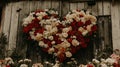 Rustic barn wedding floral heart backdrop Royalty Free Stock Photo