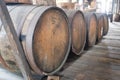 Rustic Barrels in Distillery Warehouse Royalty Free Stock Photo