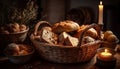 Rustic basket holds fresh baked organic bread generated by AI Royalty Free Stock Photo