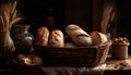Rustic basket holds fresh baked whole wheat bread generated by AI Royalty Free Stock Photo