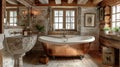 Rustic Bathroom With Claw Foot Tub Royalty Free Stock Photo