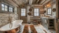 Rustic Bathroom With Claw Foot Tub Royalty Free Stock Photo