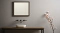 Tranquil Still Life: Gray Bathroom With Bronze Patina Sink And Mirror