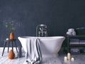 Rustic Bathroom With Old Wooden Stool Royalty Free Stock Photo