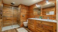 Rustic bathroom with wooden accents Royalty Free Stock Photo