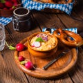 Rustic Bavarian obazda with radishes and onions