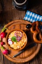 Rustic Bavarian obazda with radishes and onions