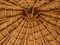Rustic beach roof, view inside of palm umbrella used for outdoor, beautiful patterns and wood textures