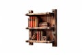 Rustic Beauty: Distressed Barn Wood Bookshelf with Iron Hardware on White Background