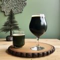 Rustic Beer Pairing: Dark Emerald And Dark Bronze Beers On Wooden Tray