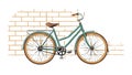 Rustic bicycle with a basket by a brick wall, urban sketch, vector design Generative AI Royalty Free Stock Photo
